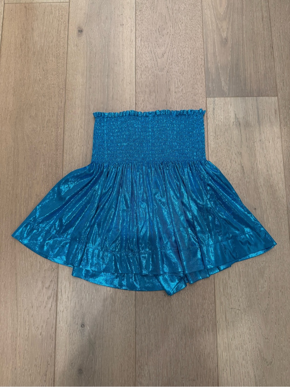 QUEEN OF SPARKLES Shimmery Teal Blue Smocked Circle Skirt